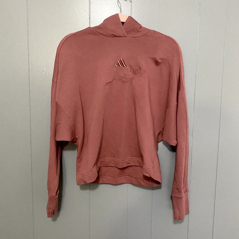 Adidas Rosa Pink Embroidered ALL SZN French Terry 3-Stripes Oversized Hoodie S